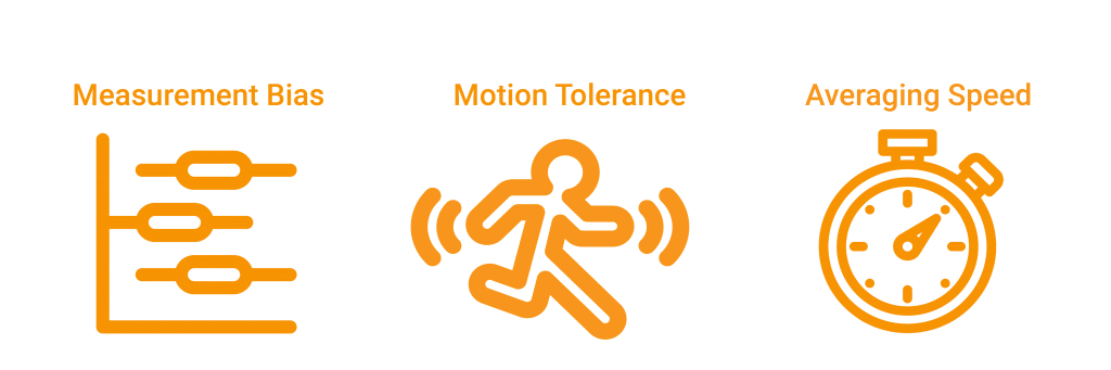 averaging speed, motion tolerance, measurement bias